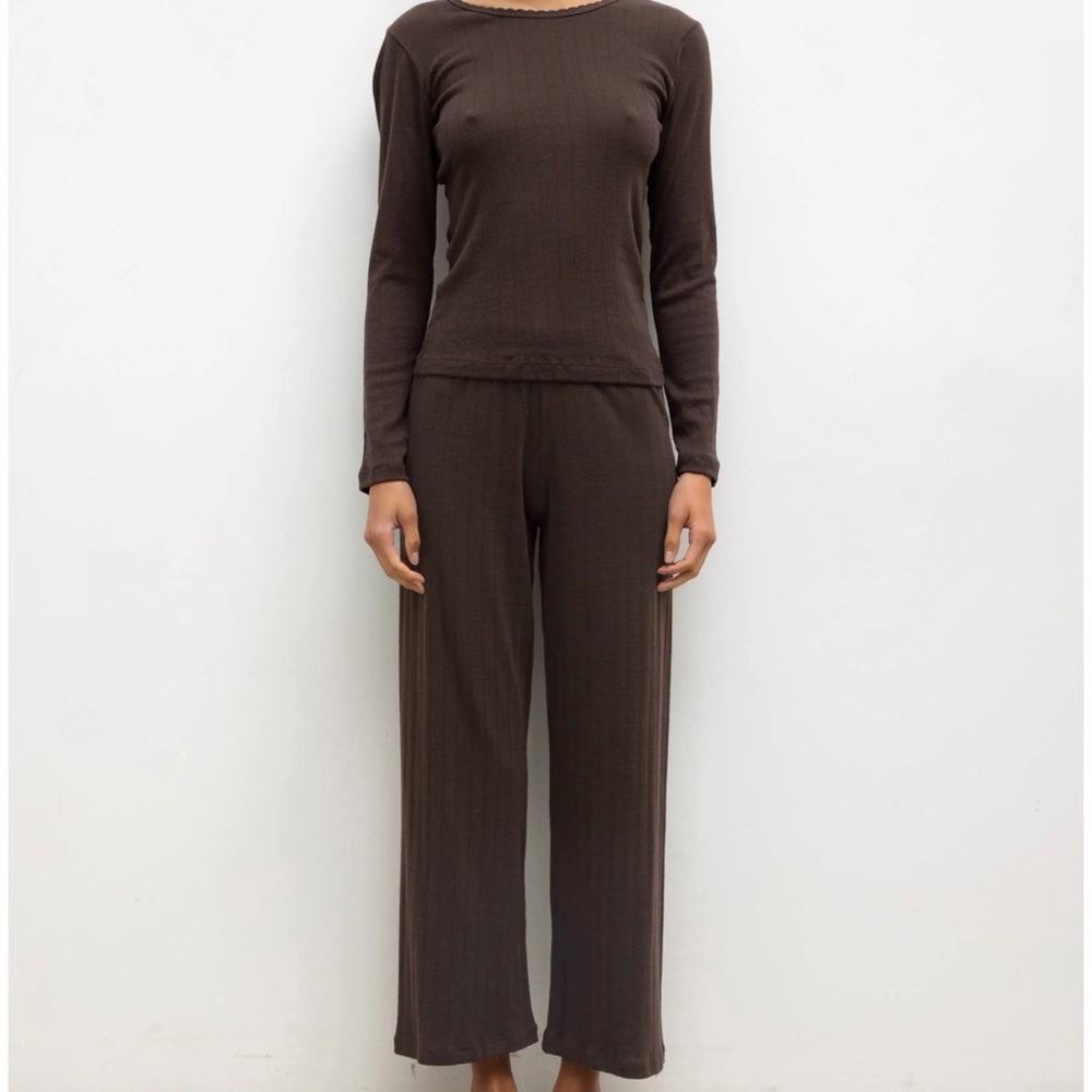 LESET pointelle cropped pant choco